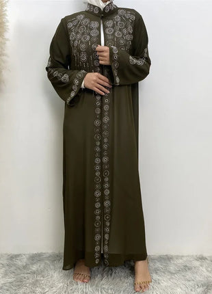 Diamond for Muslim Women Chiffon Open Cardigan Abaya Kimono Maxi Dress Turkey Dubai Arab Kaftan Eid Party Morocco Gowns Jalabiya