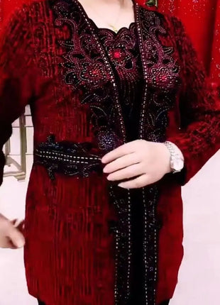 Spring Autumn New Mother's Fake Two piece T-shirts Large Size Embroidered O-Neck Women Shirts High End Hot Diamond Tees Tops