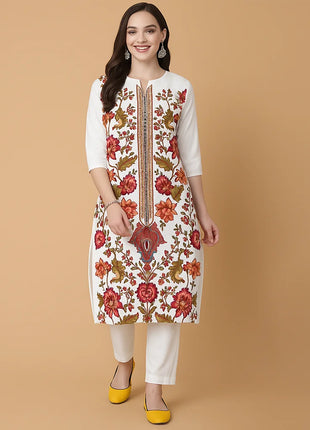 National style Muslim Women's Casual Fashionable And Comfortable Kurtta Dress Long Sleeved Flowers Straight Tube Casual Ethnic