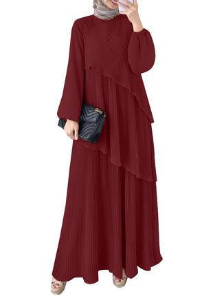 ZANZEA Patchwork Lantern Sleeve Abaya Robes Women Plisse Layered Elegant Maxi Dress Muslim Fashion Islamic Hijab Pleated Dress