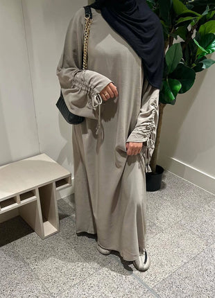 Eid Modest Dress for Women Abaya Lace-up Sleeve Morocco Party Dresses Ramadan Vestidos Largos Kaftan Islam Dubai Arab Long Robe