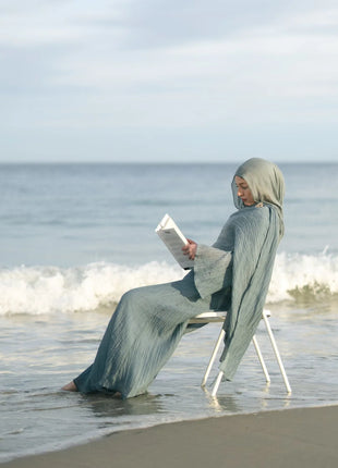 Two Piece Middle East Muslim Cardigan Set for Women Ramadan Eid Dubai Modest Abaya Dress Elegant Islam Solid Turkey Robe Outfit