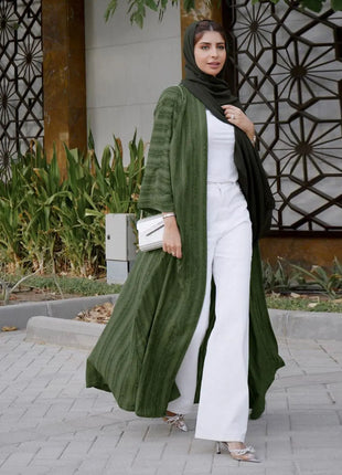2024 New Fashion Muslim Kimono Abaya Solid Striped Retro Ethnic Cardigan Robe Dubai Middle Eastern Saudi Arabia Eid Clothes