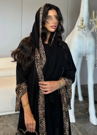 Eid Women Muslim Abaya Leopard Cardigan with Scarf Dress 2025 Vestidos Largos Caftan Robe Jalabiya Ramadan Morocco Dubai Kaftan