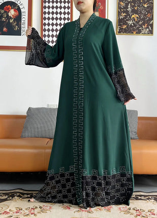 Latest Women Elegant Dresses Dubai Party Outfits Long Sleeve Chiffon Dashiki Muslim Women Robe Open African Abaya Clothing