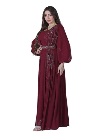 Women Long Loose Maxi Dress Muslim Dubai Women's Clothing Hot Diamond Belt Robe Dinner Dress