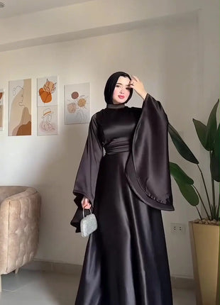 Eid Flare Sleeve Muslim Abaya Women Dresses Sashes Jalabiya Kaftan Solid Vestidos Arab Long Robe Ramadan Morocco Dubai Abayas