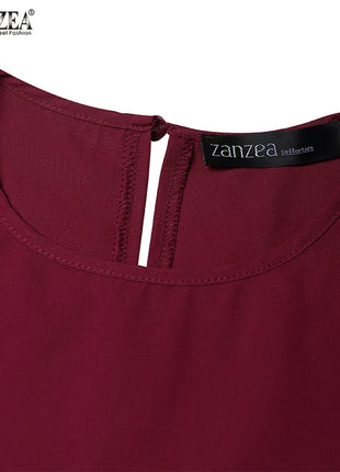 ZANZEA Women Color Block Patchwork Maxi Dress Fake Two-Piece Islamic O Neck Muslim Long Dresses Long Sleeve 2024 Fall Abaya Robe