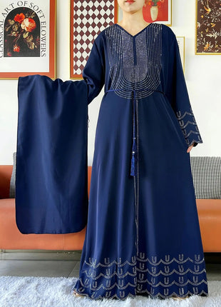New 2025 Dubai Diamonds Muslim Women Modest Dress Elegant Arabic Femme Hijab Long Sleeve Chiffon Abaya Islamic Turkey Clothing