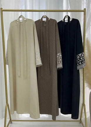 Linen Flower Embroidered Abaya 2024 Luxury Elegant Muslim Retro Kaftan Modest Dresses for Women Islam Clothing for Women Kebaya