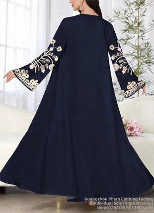 Muslim Women's Long Sleeve Printed Abaya Cardigan Elegant Fashion plus Size Outerwear Polyester Fabric Digital Printing