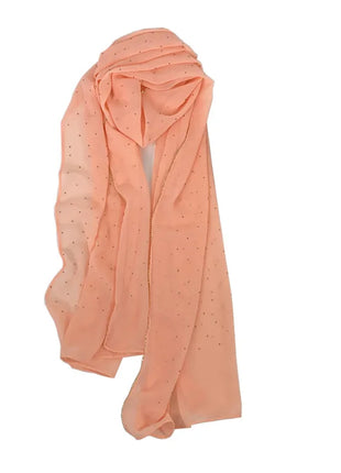 High Quality Rhinestone Chain Pearl Chiffon Long Scarf Hijabs Elegant Dubai Muslim Womens Party Wrapped Turban Shawls Headwear