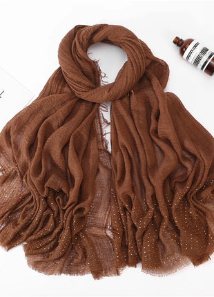 Rhinestone Plain Viscose Cotton Hjab Crinkle ShawI Muslim Head Scarf Big Long Pashmina Wrap Female Foulard Tudung Bawal