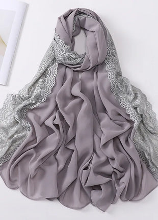 Women Hijabs Muslim Scarf Summer New Pearl Chiffon Lace Solid Color Lady Head Scarf Malaysia Tourism Shawl Turban Wrap Wholesale