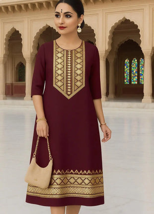 Muslim 2026 Women's Kurtta Fashionable And Elegant Straight Tube Casual Slit hem Pattern Women Dress Turkish Abaya