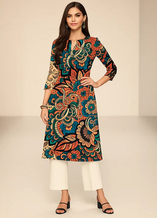 Dress Kurtta Women's Fashionable Straight Tube Casual Bright Flowers Patterns Robe Arabe Robe Traditionnelle Arabe Muslim