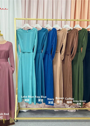 Fashion Sliky Djellaba Muslim Dress Dubai Full Length Flare Sleeved Soft Abaya Dubai Turkey Muslim Islam Robe WY921