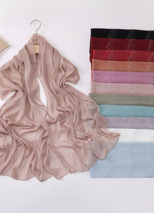 Luxury Rhinestone Chiffon Hijabs Woman Muslim Scarf Shawls Solid Lady Party Shawl Wraps Islamic Turban Female Headscarf Ramadan