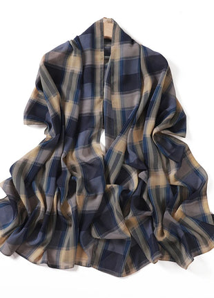 175*70CM New Plaid Print Islam Long Chiffon Scarf Wrapped Scarf Muslim Women's Hijabs Shawl Ramadan Female