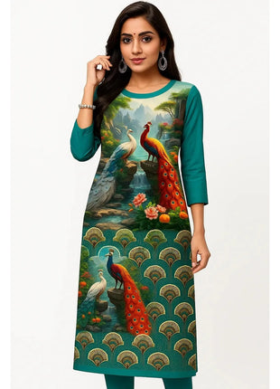 Muslim Dress Kurt Women's Fashionable Elegant Straight Tube Casual Peacock Color Elephant Pattern Abaya Femme Dubaï Slit hem