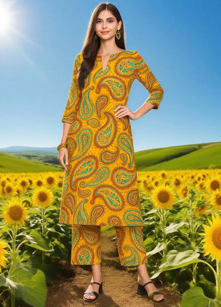 Muslim Women Kurt Casual Dress Long Sleeve Straight Casual Ethnic Flower Mandarin Flowers Regular Size 3D Design Suitable