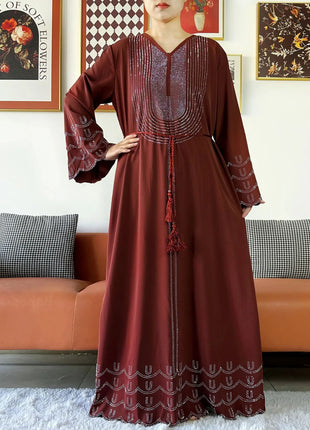 New 2025 Dubai Diamonds Muslim Women Modest Dress Elegant Arabic Femme Hijab Long Sleeve Chiffon Abaya Islamic Turkey Clothing