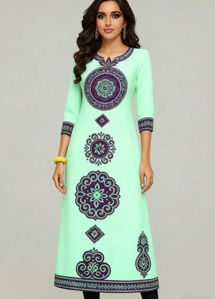 National style Kurt Women's Fashion Comfortable Long Sleeve Straight Casual Ethnic Peacock Pattern New Dress Ladies Abaya Muslim