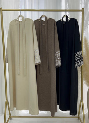 Linen Flower Embroidered Abaya 2024 Luxury Elegant Muslim Retro Kaftan Modest Dresses for Women Islam Clothing for Women Kebaya
