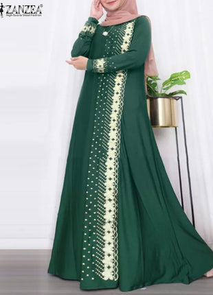 ZANZEA IsIamic Long Vestidos Robe Muslim Hijab Dresses Long Sleeve Maxi Sundress Abayas For Women Elegant Floral Printed Dress