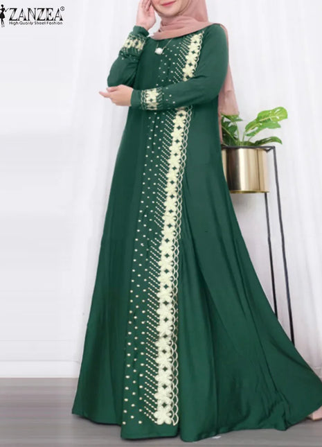 ZANZEA IsIamic Long Vestidos Robe Muslim Hijab Dresses Long Sleeve Maxi Sundress Abayas For Women Elegant Floral Printed Dress