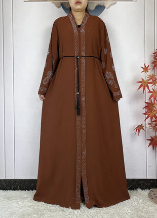 New Dubai Style Women Elegant Dress Long Sleeves Open Abaya Muslim Women Dress Islamic Clothing Casual Abaya Women Muslim Dress