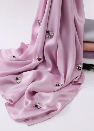 New Bubble Chiffon Hijab Scarf Handmade Flower Beaded Anchor Satin Silk Scarf  Hijabs for Women Turban Femme Ramadan Islamic