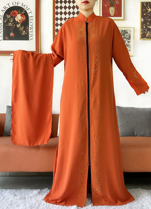 2024 Muslim Ramadan Tranditional Turtleneck Long Sleeve Dress Women Cardigan Open Abaya Dubai Caftan Islamic Kimono Clothes