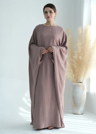 Ramadan Eid Soft Crepe Khimar Batwing Abaya Dubai Islam Muslim Modest African Dresses For Women Kaftan Kebaya Robe Femme Musulma