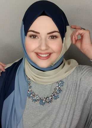 Islamic Scarf Women Luxury Blue Chiffon Hijab Abaya Hijabs For Woman Abayas Jersey Muslim Dress Turbans Head Instant Head Wrap