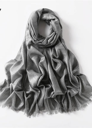 2025 Abaya Women Veil Gold Solid Color Muslim Head Scarf Shawls and Wraps Glitter Pashmina Bandana Female Foulard Hijab