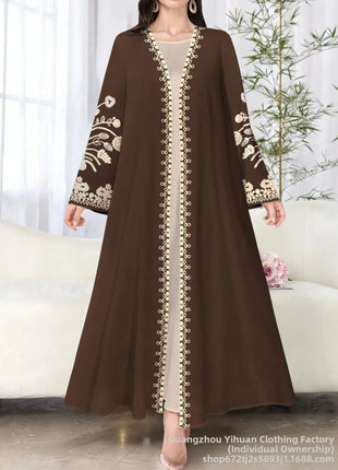 Muslim Women's Long Sleeve Printed Abaya Cardigan Elegant Fashion plus Size Outerwear Polyester Fabric Digital Printing