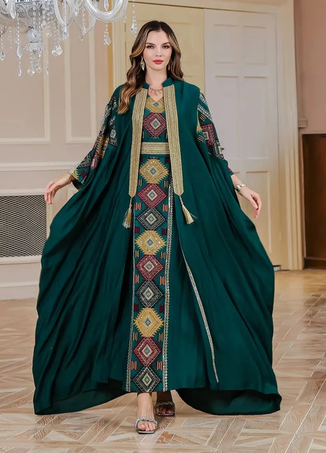 Eid Muslim 2 Piece Set Women Embroidery Dresses Open Abaya Suit Jalabiya Ramadan Dubai Kaftan Party Vestidos Cardigan Robe 2025