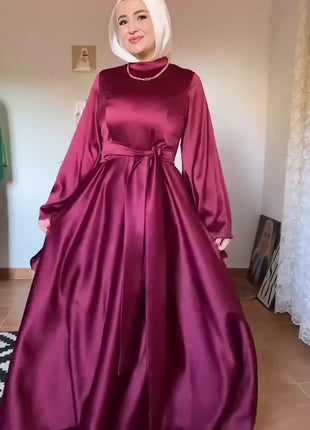 Eid Flare Sleeve Muslim Abaya Women Dresses Sashes Jalabiya Kaftan Solid Vestidos Arab Long Robe Ramadan Morocco Dubai Abayas