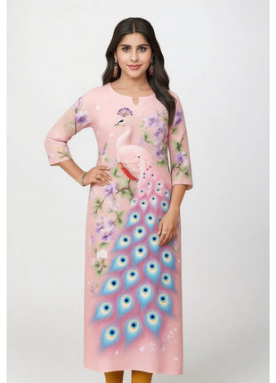 Muslim Peacock Kurt Women's Fashion Comfortable Long Sleeve Straight Casual Ethnic Peacock Pattern Robe Musulman Femme