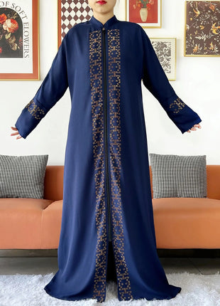 2024 Muslim Ramadan Tranditional Turtleneck Long Sleeve Dress Women Cardigan Open Abaya Dubai Caftan Islamic Kimono Clothes