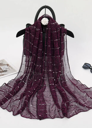 1PCS Spring and Autumn Women's High Elasticity sequin Chain Scarf, Wick Silk Long Scarf, Indian Scarf, Slide Silk Scarf