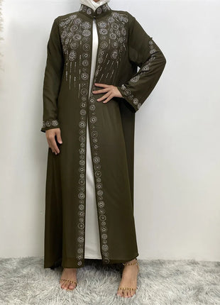 Diamond for Muslim Women Chiffon Open Cardigan Abaya Kimono Maxi Dress Turkey Dubai Arab Kaftan Eid Party Morocco Gowns Jalabiya