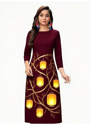 National style Muslim Women Kurtta Casual Dress Slit hem Straight Casual Ethnic Mandarin 3D Design Suitable Caftan Femme