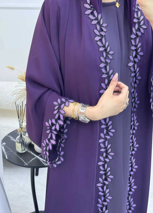 Dubai Elegant Beige Abaya for Muslim Women - Intricately Crafted with Multicolored Embroidery Piece in Islamic Modest Fashion