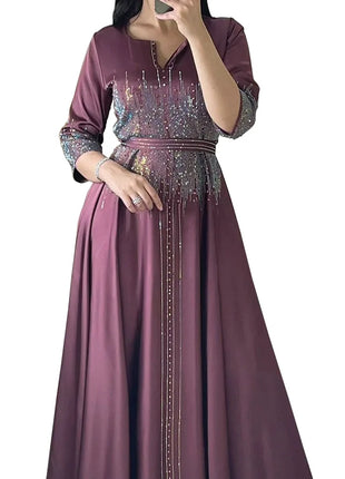 Middle East Ramadan Moroccan Muslim Forged Face Dress Arab Dubai Dress Luxury Fashion Hot Diamond Evening Robe