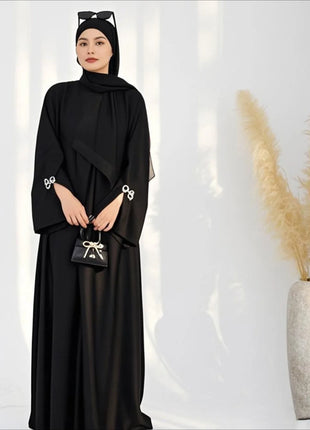 Eid Muslim Abaya for Women Bow Dresses Jalabiya Vestidos Split Sleeve Ramadan Morocco Dubai Long Robe Party Islam Kaftan 2025