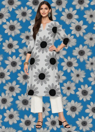 Muslim Kurtta Women's Casual Fashion Dress Long Sleeved Straight Tube Casual Ethnic Flower Abaya Musulmane Modest Dress