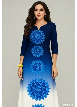 Muslim Kurt Women's Casual Fashion Dress National style Straight Tube Casual Ethnic Flower Kaftan Moroccan Women Robe