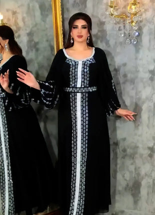 Abaya Muslim Women Party Dresses Chiffon Sequins Jalabiya Ramadan Eid Morocco Islam Sashes Vestidos Arab Long Robe Dubai Kaftan